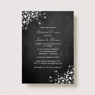 White Swirls & Chalkboard Wedding Rehearsal Dinner Invitation