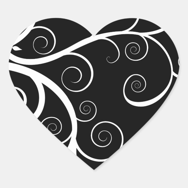 White swirls on black drawing heart sticker (Front)