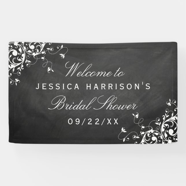 White Swirls On Chalkboard Bridal Shower Banner (Horizontal)