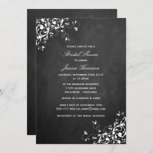White Swirls On Chalkboard Bridal Shower Invitation