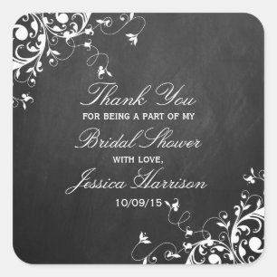 White Swirls On Chalkboard Bridal Shower Thank You Square Sticker