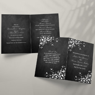 White Swirls On Chalkboard Wedding Bi-Fold Program