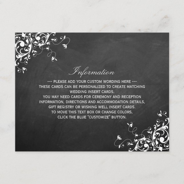 White Swirls On Chalkboard Wedding Detail Enclosure Card (Front)