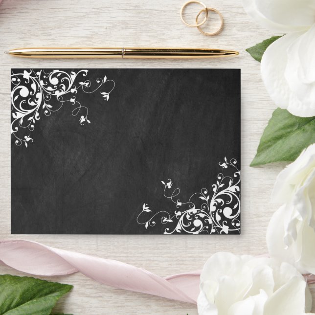 White Swirls On Chalkboard Wedding Envelope (Wedding)
