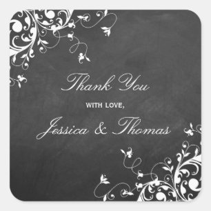 White Swirls On Chalkboard Wedding Favour Or Seal