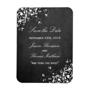 White Swirls On Chalkboard Wedding Save The Date Magnet