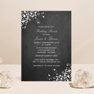 White Swirls On Chalkboard Wedding Shower Invitation