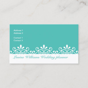 White Swirls Teal Bride Groom Wedding planner Business Card