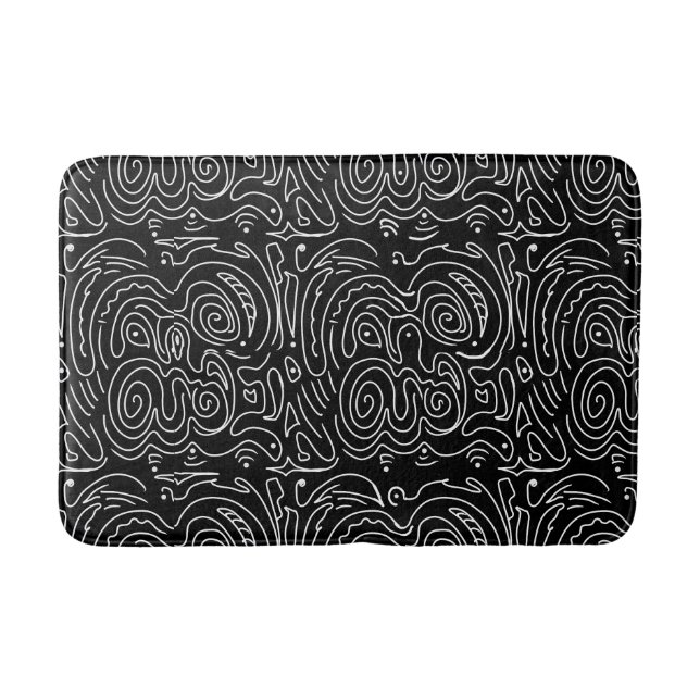 White swirly lines on black  bath mat (Front)