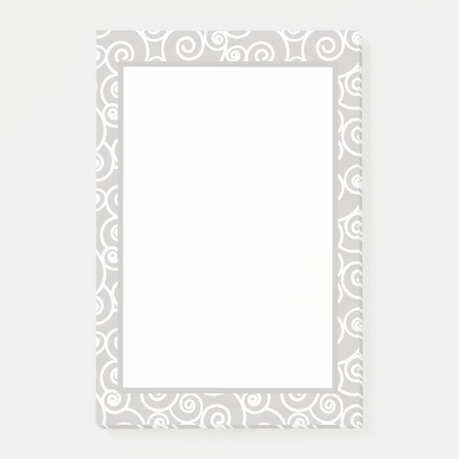 White Swirly Wave Pattern on Soft Grey Post-it Notes (Front)