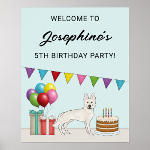 White Swiss German Shepherd Dog Birthday Welcome Poster