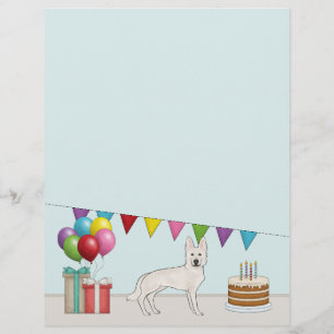 White Swiss German Shepherd Dog Colourful Birthday Custom Letterhead