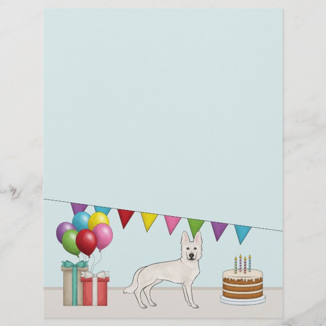 White Swiss German Shepherd Dog Colourful Birthday Custom Letterhead (Front)