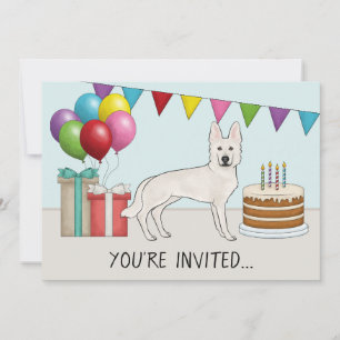 White Swiss German Shepherd Dog Colourful Birthday Invitation