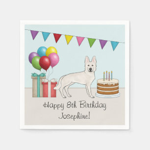 White Swiss German Shepherd Dog Colourful Birthday Napkin