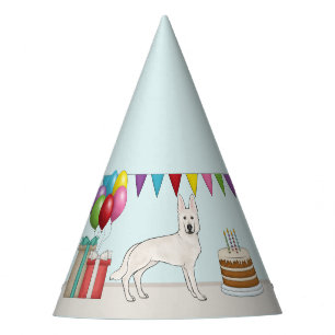 White Swiss German Shepherd Dog Colourful Birthday Party Hat