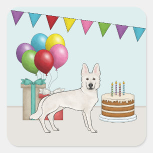 White Swiss German Shepherd Dog Colourful Birthday Square Sticker