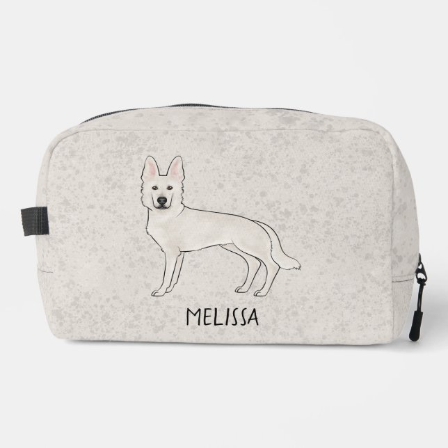 White Swiss Shepherd Cute White GSD Dog With Name Dopp Kit (Front)