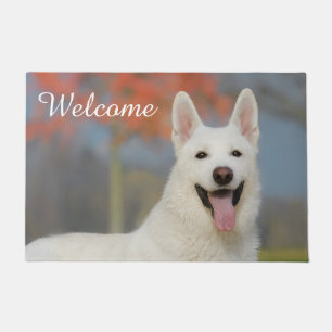 White Swiss Shepherd Dog Cute Photo _ Welcome Doormat