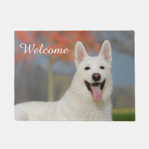 White Swiss Shepherd Dog Cute Photo -- Welcome Doormat