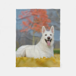 White Swiss Shepherd Dog Photo Cute Furry Friend " Fleece Blanket