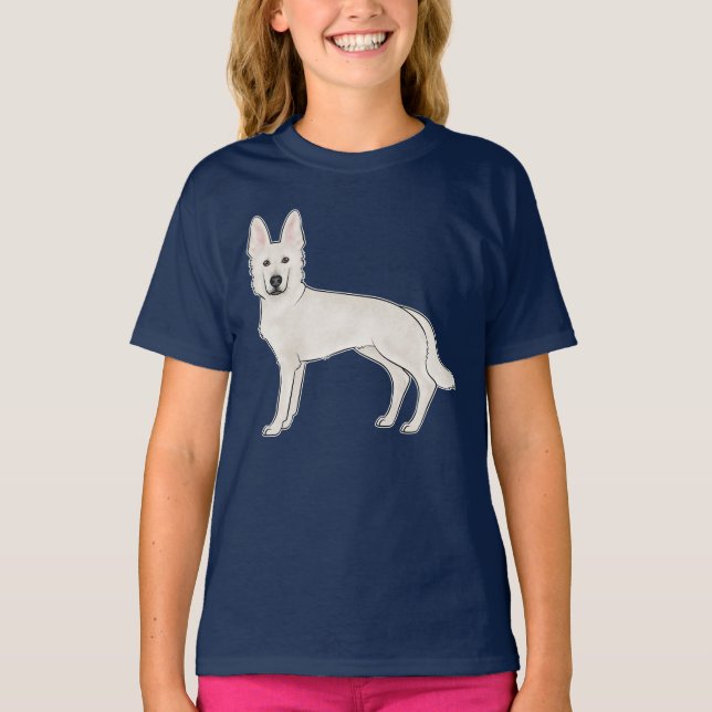 White Swiss Shepherd German Shepherd Cartoon Dog T-Shirt (Front)