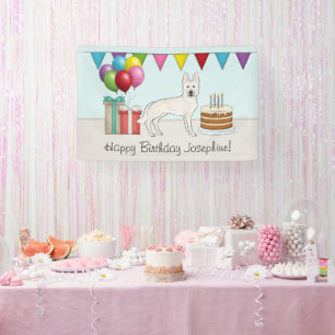 White Swiss Shepherd GSD Colourful Happy Birthday Banner