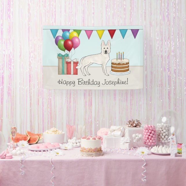 White Swiss Shepherd GSD Colourful Happy Birthday Banner (Party)