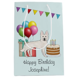 White Swiss Shepherd GSD Colourful Happy Birthday Medium Gift Bag
