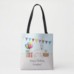 White Swiss Shepherd GSD Colourful Happy Birthday Tote Bag