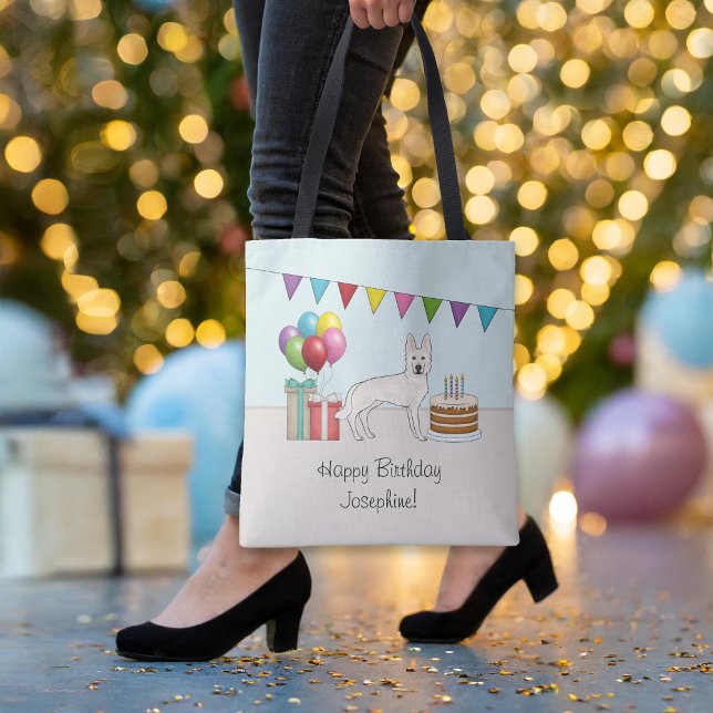 White Swiss Shepherd GSD Colourful Happy Birthday Tote Bag (Please note: This image is a digital mockup. The product may not be in scale.)