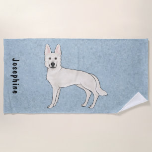 White Swiss Shepherd White GSD Cartoon Dog Blue Beach Towel