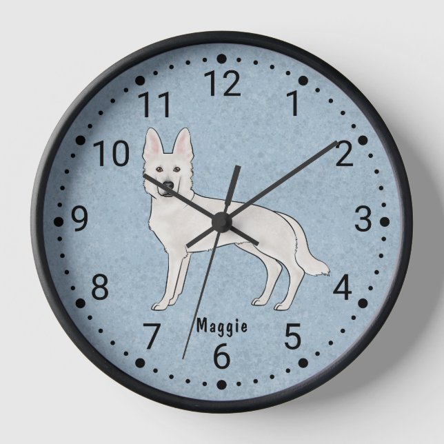 White Swiss Shepherd White GSD Cartoon Dog Blue Clock (Front)