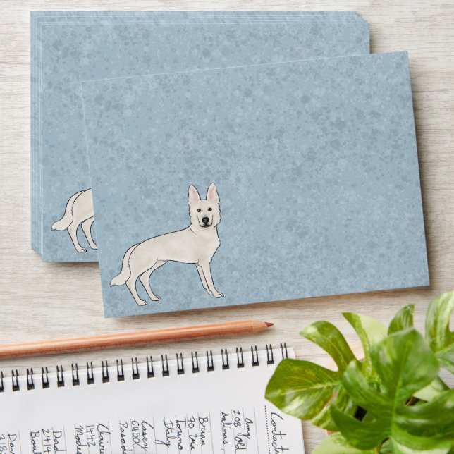 White Swiss Shepherd White GSD Cartoon Dog Blue Envelope (Stacked)