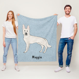 White Swiss Shepherd White GSD Cartoon Dog Blue Fleece Blanket