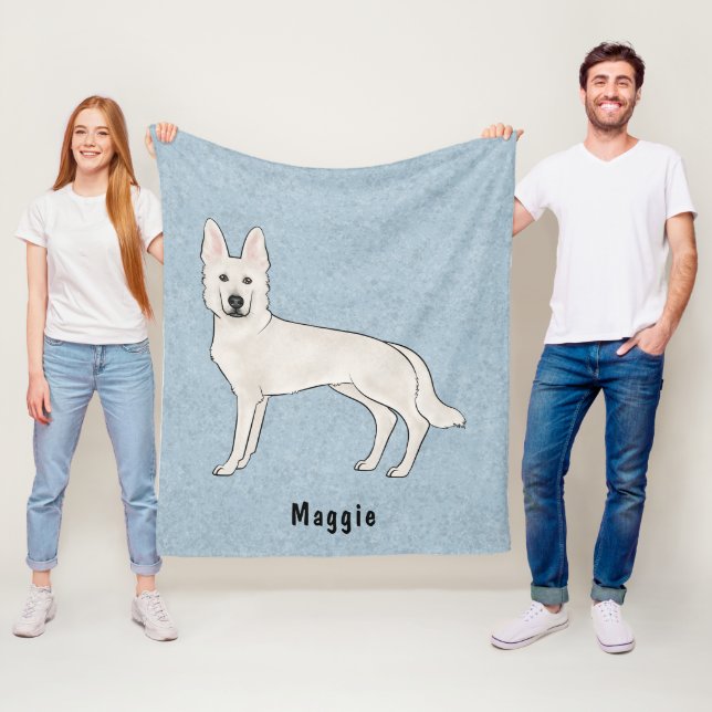 White Swiss Shepherd White GSD Cartoon Dog Blue Fleece Blanket (In Situ)