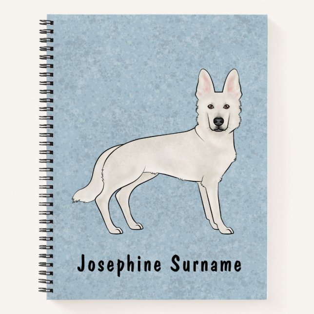 White Swiss Shepherd White GSD Cartoon Dog Blue Notebook (Front)