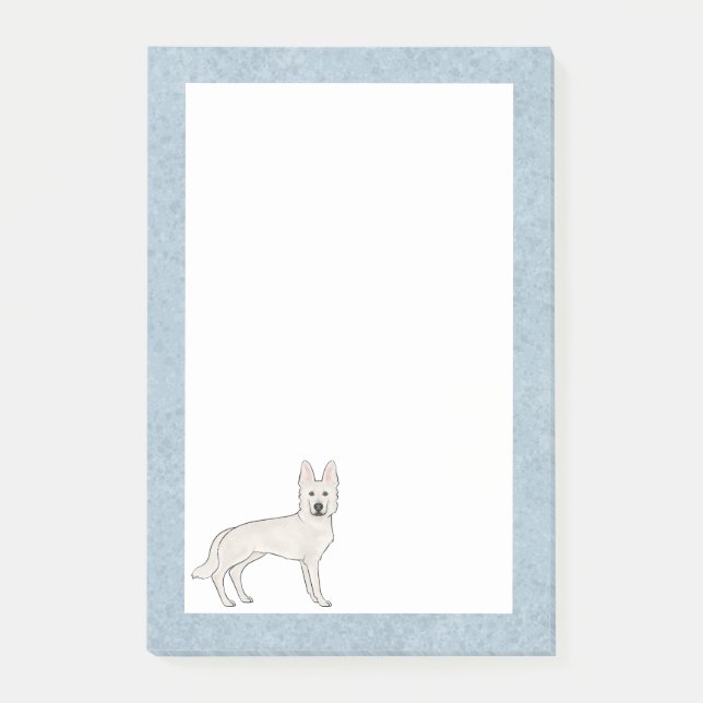 White Swiss Shepherd White GSD Cartoon Dog Blue Post-it Notes (Front)