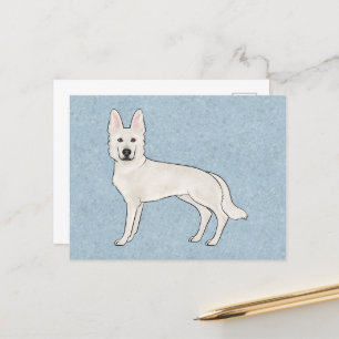 White Swiss Shepherd White GSD Cartoon Dog Blue Postcard