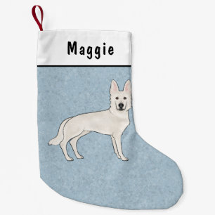 White Swiss Shepherd White GSD Cartoon Dog Blue Small Christmas Stocking