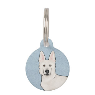 White Swiss Shepherd White GSD Cartoon Dog Head Pet Tag