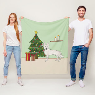 White Swiss Shepherd White GSD Christmas Tree Fleece Blanket