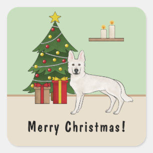 White Swiss Shepherd White GSD Christmas Tree Square Sticker