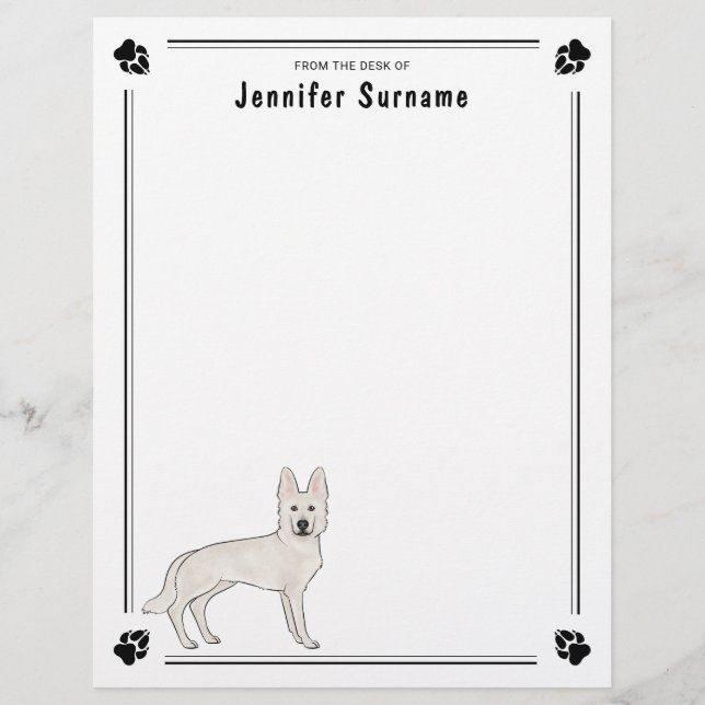 White Swiss Shepherd White GSD Cute Cartoon Dog Custom Letterhead (Front)