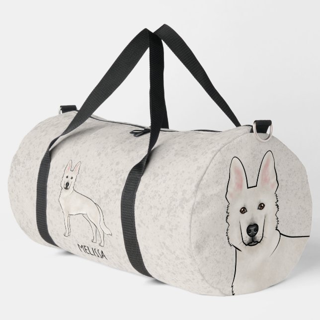 White Swiss Shepherd White GSD Cute Cartoon Dog Duffle Bag (Left Corner)