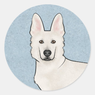 White Swiss Shepherd White GSD Cute Dog Head Blue Classic Round Sticker