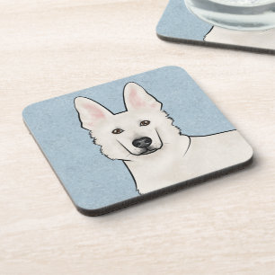 White Swiss Shepherd White GSD Cute Dog Head Blue Coaster