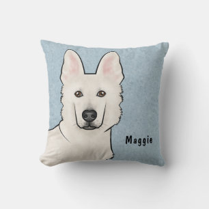 White Swiss Shepherd White GSD Cute Dog Head Blue Cushion