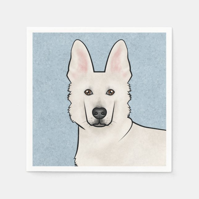 White Swiss Shepherd White GSD Cute Dog Head Blue Napkin (Front)