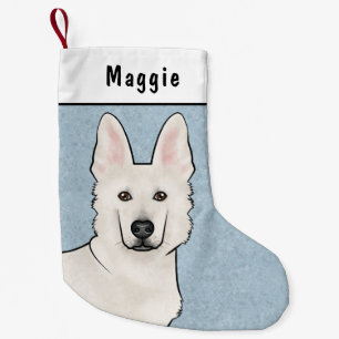 White Swiss Shepherd White GSD Cute Dog Head Blue Small Christmas Stocking
